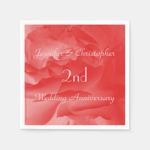 Coral Pink Rose 2nd Wedding Anniversary Paper Napkins