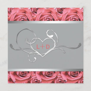 Coral Pink Rose and Gray Couples Shower Invitation