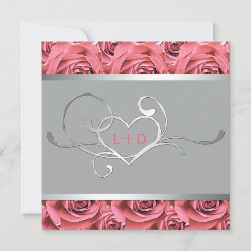 Coral Pink Rose and Gray Couples Shower Invitation