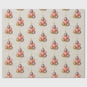 Coral Pink Rose Gold Balloon Pattern Wrapping Paper