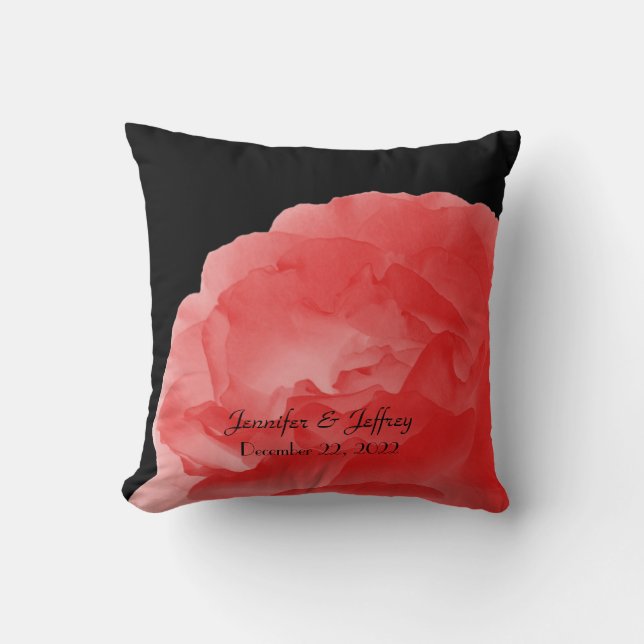 Coral Pink Rose Personalized Name Wedding Gift Throw Pillow (Front)