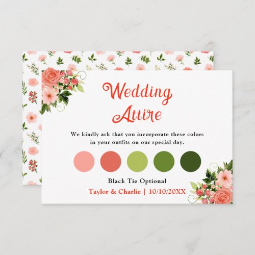 Coral Pink Roses Floral Wedding Attire Dress Code Enclosure Card