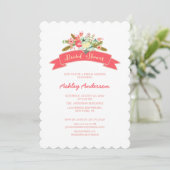 Coral Pink Rustic Floral  Bridal Shower Invitation (Standing Front)