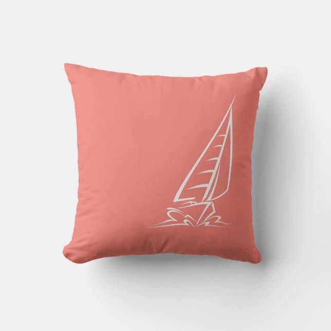 Coral Pink Sailing Throw Pillow (Front)