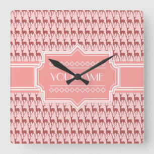 Coral Pink Salmon Dee Pattern Personalized Square Wall Clock