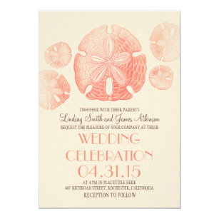 Sand Dollar Beach Coral Wedding Invitations Zazzle