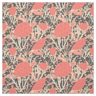 Coral Pink Sea Turtles on Charcoal Grey Fabric