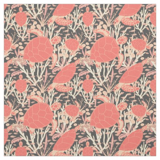 Coral Pink Sea Turtles on Charcoal Grey Fabric