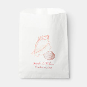 Coral Pink Seashells Wedding Favor Bag
