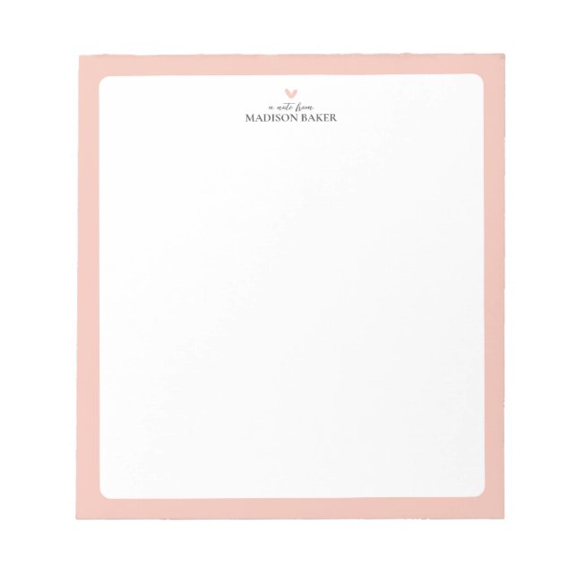 Coral Pink | Simple Heart Personalized Notepad (Front)