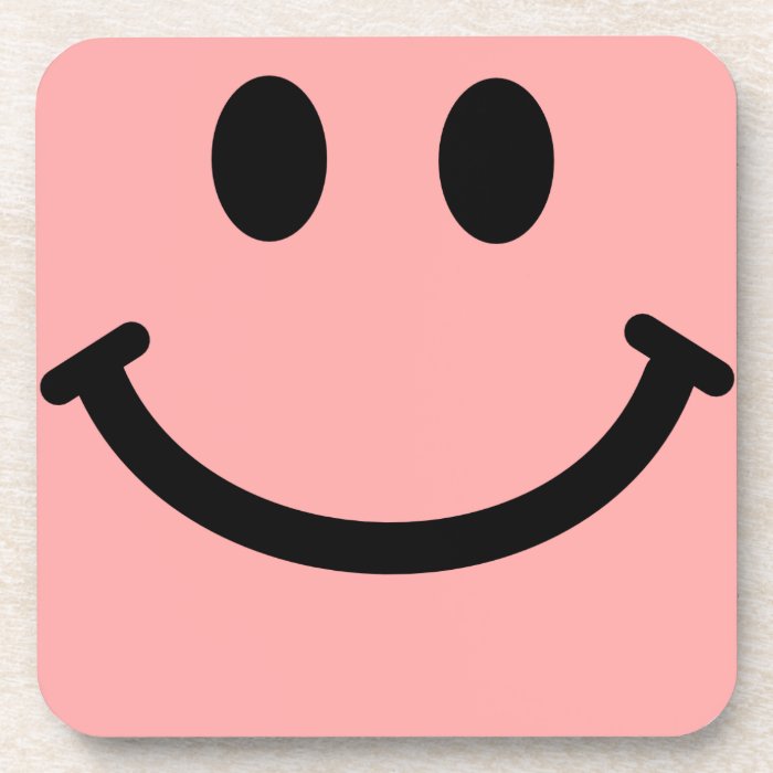 Coral Pink Smiley Face Square Coaster