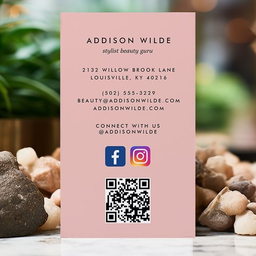 Coral Pink Social Media Instagram Facebook QR Code Business Card