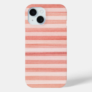 Coral Pink Soft Stripes Watercolor Pattern iPhone 15 Case