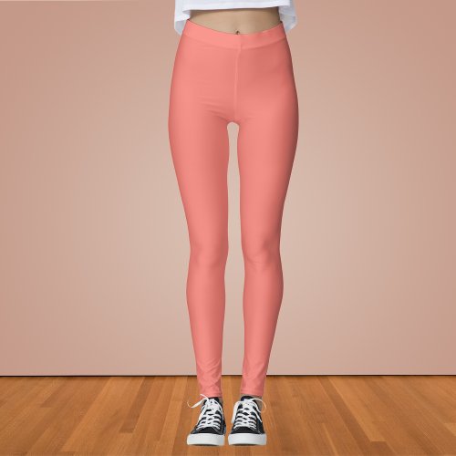 Coral Pink Solid Color Leggings