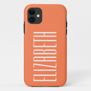 Coral Pink Solid Color Minimalist Monogram iPhone 11 Case