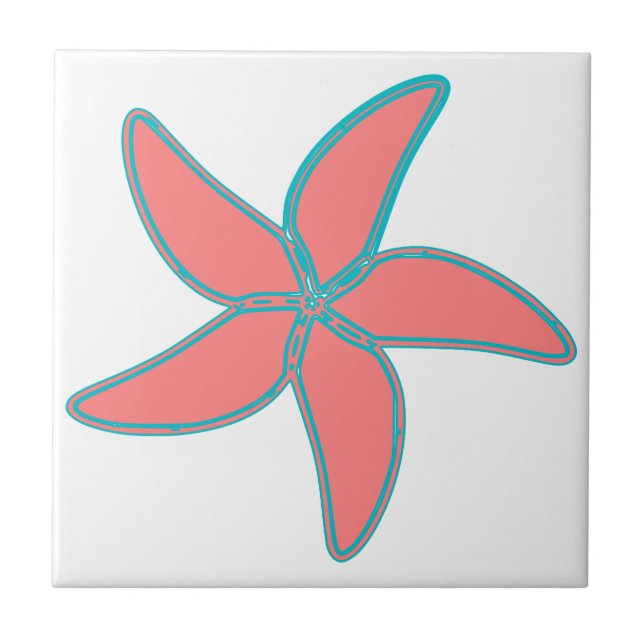 Coral Pink Starfish White Ceramic Tile (Front)