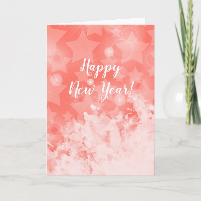 Coral pink Stars Modern chic Festive Custom text Holiday Card (Front)