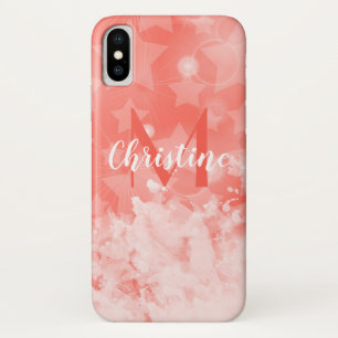 Coral pink Stars pattern Modern Chic Monogram Name iPhone X Case
