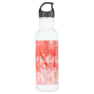 Coral pink Stars pattern Modern Chic Monogram Name