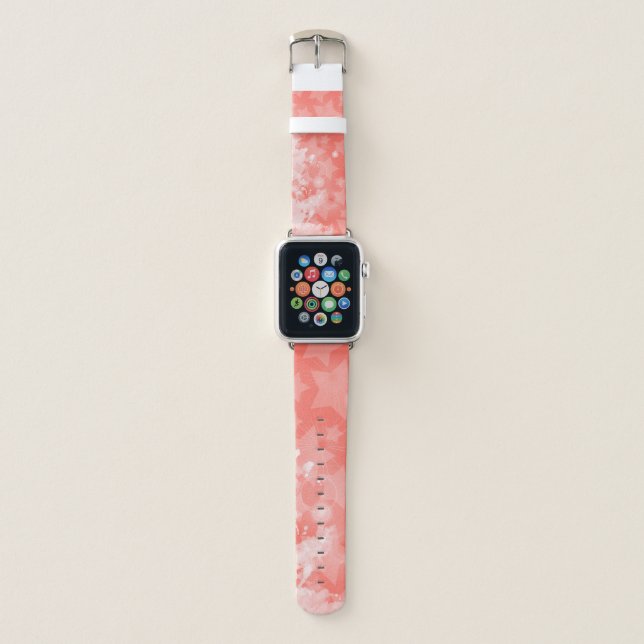 Coral pink Stars pattern White paint Modern Chic Apple Watch Band (Front)