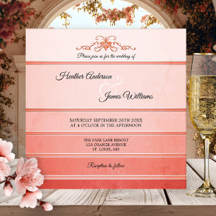 Coral Pink Striped Tone on Tone Wedding Invitation