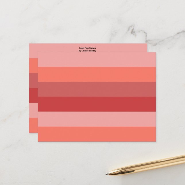 Coral Pink Stripes Postcard (Front/Back In Situ)