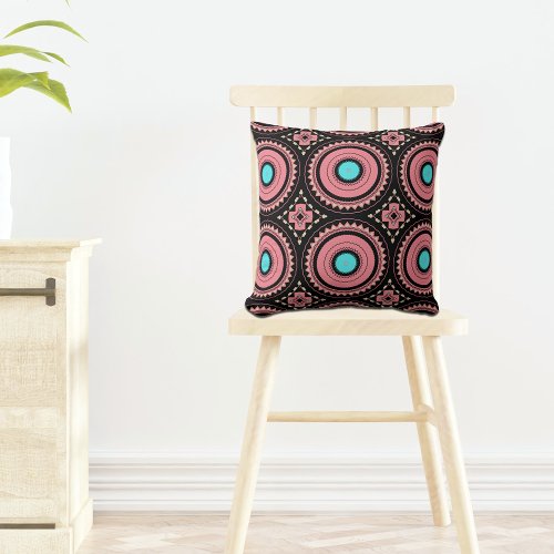 Coral Pink Stylish Boho Ethnic Geometric Pattern Throw Pillow