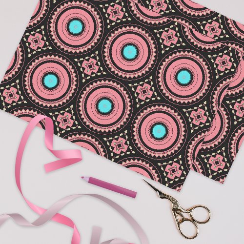 Coral Pink Stylish Boho Ethnic Geometric Pattern Tissue Paper