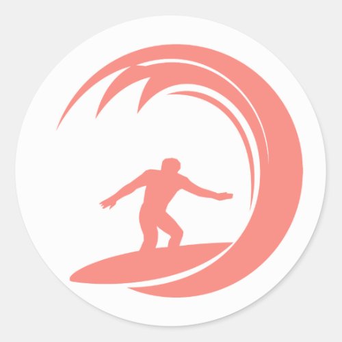 Coral Pink Surfing Classic Round Sticker