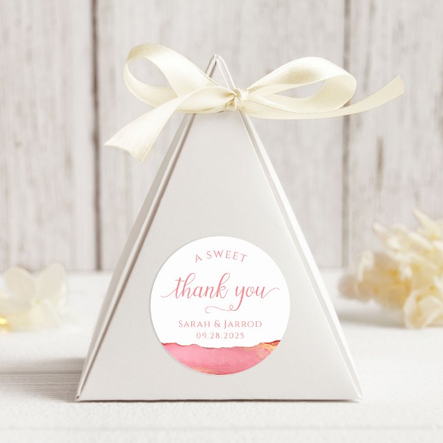Coral Pink Sweet Thank You Stickers (Coral Pink 'Sweet Thank You' Stickers for Wedding favors)