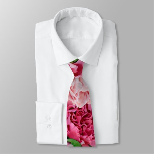 Coral  Pink Tea Rose Flowers Neck Tie