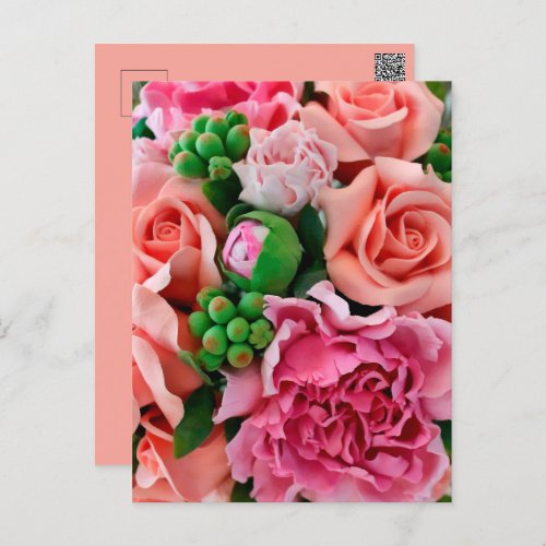 Coral  Pink Tea Rose Flowers Postcard