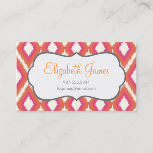 Coral & Pink Tribal Ikat Chevron Business Card