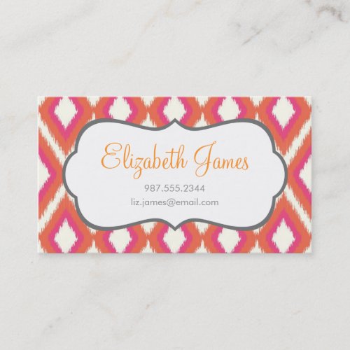 Coral &amp; Pink Tribal Ikat Chevron Business Card Template