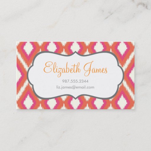 Customizable Coral &amp; Pink Tribal Ikat Chevron Business Card Template