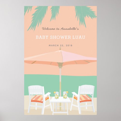 Coral Pink Tropical Baby Shower Luau Banner Poster