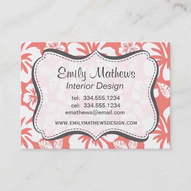 Coral Pink Tropical Hibiscus Business Card (Front)