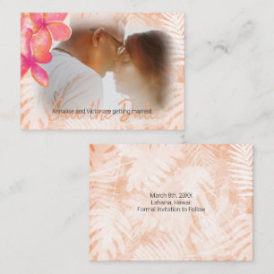 Coral Pink Tropical Plumeria Save-the-Date Card