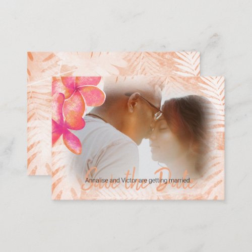 Coral Pink Tropical Plumeria Save_the_Date Card