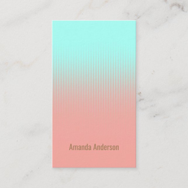 Coral Pink Turquoise Blue White Stripes Business Card (Front)
