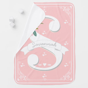 Coral Pink Vintage Floral Acorn Monogram Lil' Lady Baby Blanket