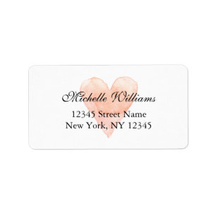Coral pink vintage watercolor heart address labels