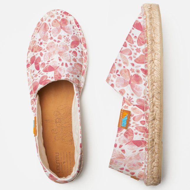 Coral Pink Watercolor Butterflies Espadrilles (Side)