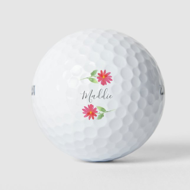 Coral Pink Watercolor Daisies   Golf Balls (Front)
