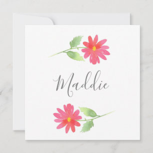 Coral Pink Watercolor Daisy Note Card
