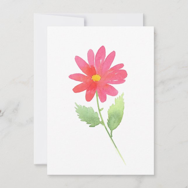 Coral Pink Watercolor Daisy Note Card (Front)