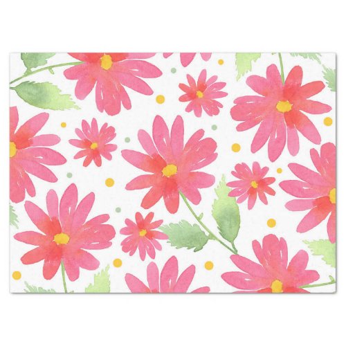 Coral Pink Watercolor Daisy Pattern 2 Tissue Paper