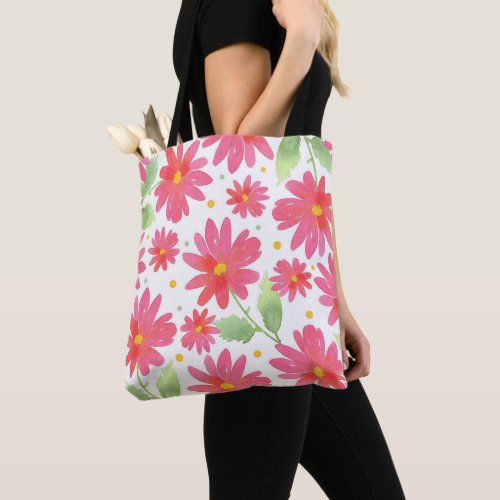 Coral Pink Watercolor Daisy Pattern  Tote Bag
