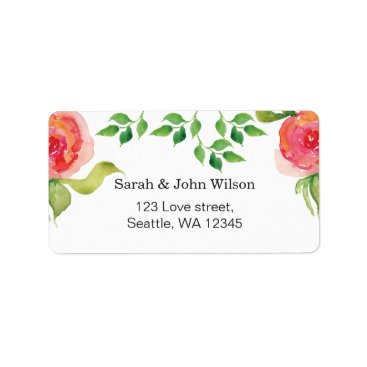 coral pink watercolor floral address label