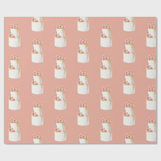 Coral Pink Watercolor Floral Cake Pattern Wrapping Paper
